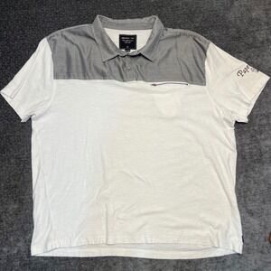 Paper Denim & Cloth Mens 4X White‎ Grey Colorblock Polo Shirt Zip Pocket Cotton